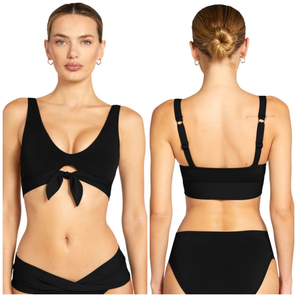 Robin Piccone Black Bikini Top M Ava Front Knot Swim Top